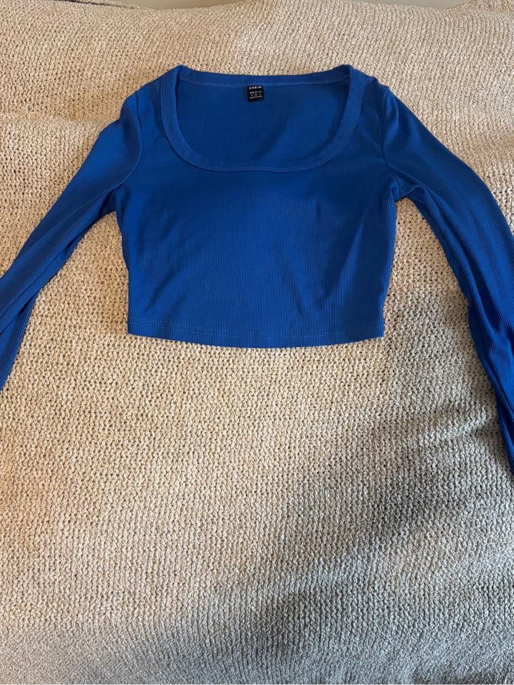 SHEIN Royal Blue Ribbed Long Sleeve Scoop Crop Top